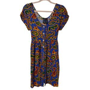 Md 1990 Y2K VTG Big Hed Designs Abstract Fish Dress Maximalist Dopamine Eclectic